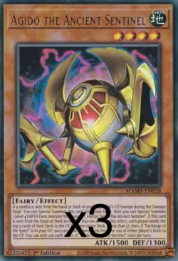 3X Yugioh Agido the Ancient Sentinel MAMA-EN028 Ultra Rare 1st Edition NM - Image 1