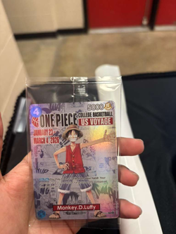 One Piece Monkey D Luffy US Voyage College Basketball Card Rutgers HOLO & Poster - Image 2