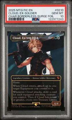 Cloud, Ex-Soldier 0210 Char Borderless-Surge Foil MTG Final Fantasy PSA 10 - Image 1