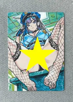 Magic MTG Altered Painted Plains Officer Anime Girl by white_alters - Image 1