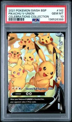 2021 Pokemon SWSH Black Star Promo Pikachu V-Union Celebrations #142 PSA 10 - Image 1