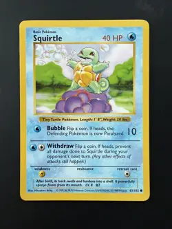 [NM+] 1999 Pokemon Game Base Shadowless - Squirtle #63/102 - Image 1