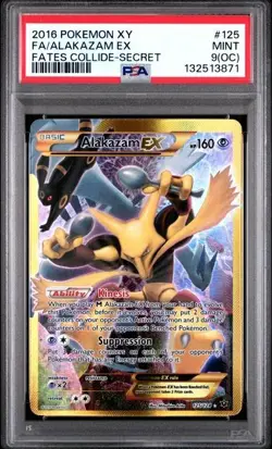 2016 POKEMON XY FATES COLLIDE SECRET #125 FULL ART/ALAKAZAM EX PSA 9 OC - Image 1