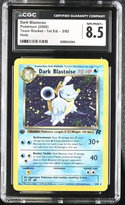 CGC 8.5 Dark Blastoise Team Rocket 1st Edition 3/82 Holo Pokemon Card - Image 1