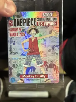 One Piece Monkey D. Luffy US Voyage College Basketball Card Rutgers 1/23 IN HAND - Image 1