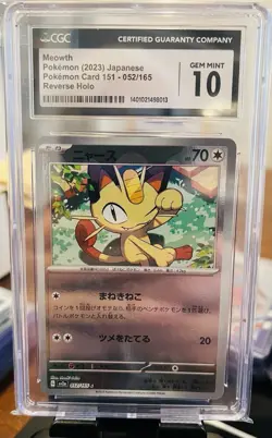 CGC 10 2023 Pokemon Japanese SV2A 151 #052/165 Meowth Master Ball Reverse Holo 2 - Image 1