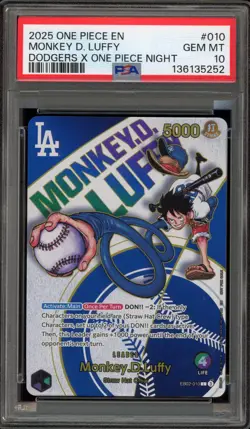 One Piece CCG Monkey.D.Luffy Dodgers X One Piece Night EB02-010 PSA 10 Gem Mint - Image 1