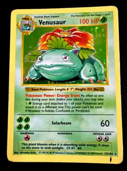 Venusaur 015/102 MP Base Set Shadowless Holo Pokemon Card Moderate Play - Image 1