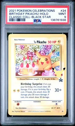 Birthday Pikachu Holo 24 Celebrations Classic Collection Pokemon PSA 9 *938 - Image 1