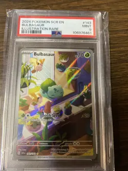Pokemon TCG Bulbasaur Stellar Crown Illustration Rare Holo Card 143/142 PSA 9 - Image 1