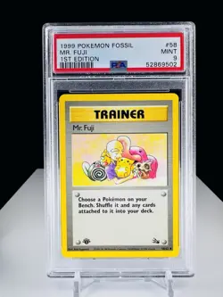 1999 Fossil Set 1st Edition Trainer Mr. Fuji #58/62 PSA 9 Pokemon TCG - Image 1