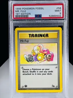 1999 Fossil Set 1st Edition Trainer Mr. Fuji #58/62 PSA 9 Pokemon TCG - Image 2