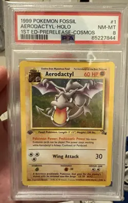 Aerodactyl 1st Edition RARE Prerelease POKEMON Card PSA 8 NM-MT FOSSIL Holo 1/62 - Image 1