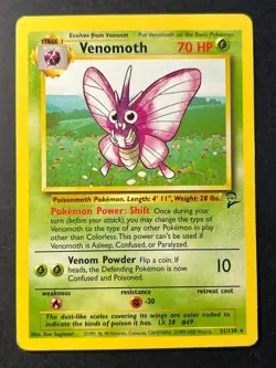 Venomoth 31/130 Non Holo Rare Base Set 2 - Pokemon Card WOTC - MP - Image 1