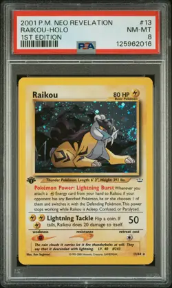 2001 POKEMON NEO REVELATION 1ST ED #13 RAIKOU-HOLO PSA 8 - Image 1