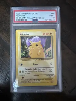 1999 Pokemon 58 Pikachu E3 Stamp Yellow Cheeks PSA 9 - Image 1