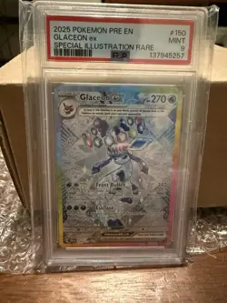 Pokemon TCG Prismatic Evolutions Glaceon EX Card 150/131 Sir Ultra Rare, PSA 9 - Image 1