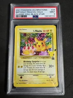 2021 POKEMON CELEBRATIONS CLASSIC COLLECTION #24 BIRTHDAY PIKACHU-HOLO PSA 9 - Image 1