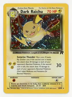 Dark Raichu Holo - Pokemon 2000 Rocket #83 MINT - Image 1