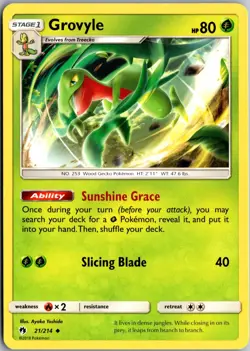 Grovyle Uncommon SM - Lost Thunder 21/214 LP Pokemon Card - Image 1