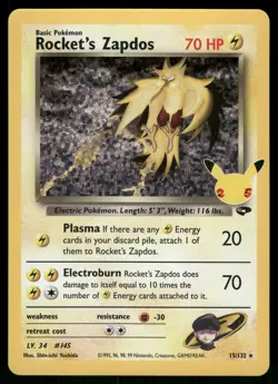 Rocket's Zapdos NM 15/132 Celebrations: Classic Collection Pokemon Card - Image 1
