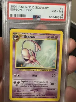 Pokemon TCG Neo Discovery Espeon Holo Card 1/75 PSA 8 SLAB - Image 1