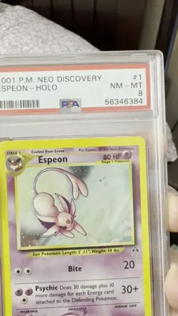 Pokemon TCG Neo Discovery Espeon Holo Card 1/75 PSA 8 SLAB - Image 2