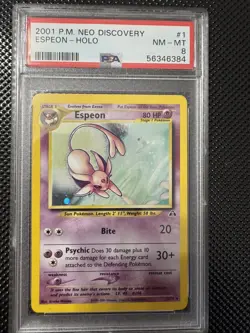 Pokemon TCG Neo Discovery Espeon Holo Card 1/75 PSA 8 SLAB - Image 5