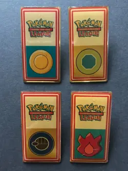 4 X Pokemon Pin Badge Gym League Wizards 2000 Kanto Region Original Indigo - Image 1