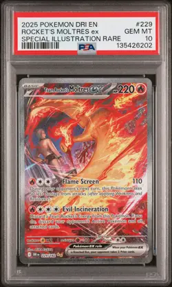2025 POKEMON DRI EN-DESTINED RIVALS #229 TEAM ROCKET'S MOLTRES EX PSA 10 - Image 1
