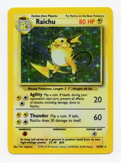Pokemon TCG Base Set Raichu Holo Card 14/102 Unlimited Holo Rare NM - Image 1