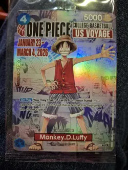 One Piece College Basketball US Voyage Luffy Card IN HAND - UNOPENED - Image 2