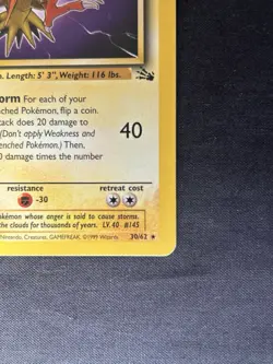 Pokemon TCG Zapdos Fossil 1st Edition Non-Holo Card 30/62 - Image 4
