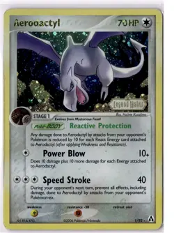 Pokemon Card - Aerodactyl Legend Maker 1/92 Reverse Holo Rare Stamped - Image 1