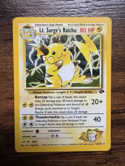 Pokemon TCG Lt. Surge's Raichu Holo Card 11/132 Gym Challenge - Image 1