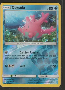 Corsola 36/149 SM Base Set Reverse Holo Uncommon Pokemon - LP - Image 1