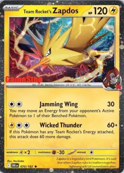 Team Rocket's Zapdos - 070/182 - Gamestop Exclusive Promo NM, English Pokemon De - Image 1