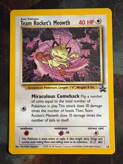Team Rocket's Meowth # 18 Black Star PROMO WOTC Rare Pokemon Card Tcg - LP - Image 1