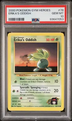 2000 Pokemon Erika's Oddish Gym Heroes Non-Holo 78/132 PSA 10 GEM MT - Image 1