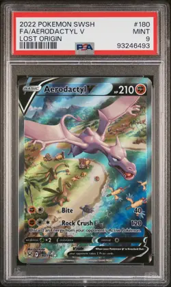 2022 POKEMON SWORD & SHIELD LOST ORIGIN #180 FULL ART/AERODACTYL V PSA 9 - Image 1