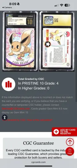 Eevee CGC Pristine 10 | 2000 Topps Pokemon TV #133 | Pop 4 | Vintage - Image 3
