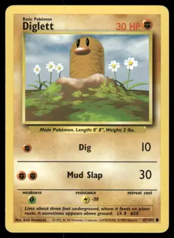 Pokemon Cards Diglett 47/102 UNLIMITED Base Set WOTC Common NM - Image 1