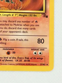 Moltres 27/62 Non-Holo Rare | Fossil Set Pokemon Card | WOTC 1999 - Image 2