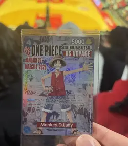 One Piece TCG Monkey D. Luffy US College Basketball Promo Card 1/23 In HAND!! - Image 1