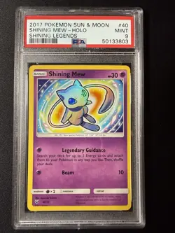 PSA 9 MINT Shining Mew 40/73 Shining Legends Sun & Moon Holo Graded Pokemon Card - Image 1
