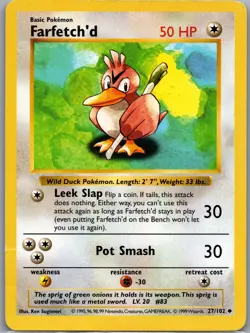Farfetch'd 27/102 Base Set (Shadowless) - Pokemon Card - Creased - Image 1