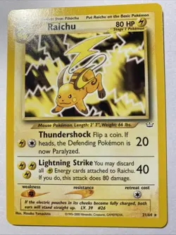 RAICHU Pokemon TCG Trading Card - RARE - 21/64 Neo Revelation - Image 1