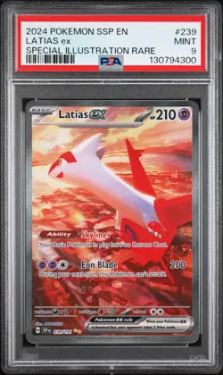 2024 POKEMON SSP EN-SURGING SPARKS SPECIAL ILLUSTRATION RARE LATIAS EX PSA 9 - Image 1