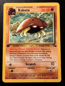 1st Edition Kabuto 50/62 Fossil Pokemon Card Rare MP - Image 1