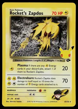 Pokemon Card - Rocket's Zapdos Celebrations Classic Collection 15/132 Holo - Image 1